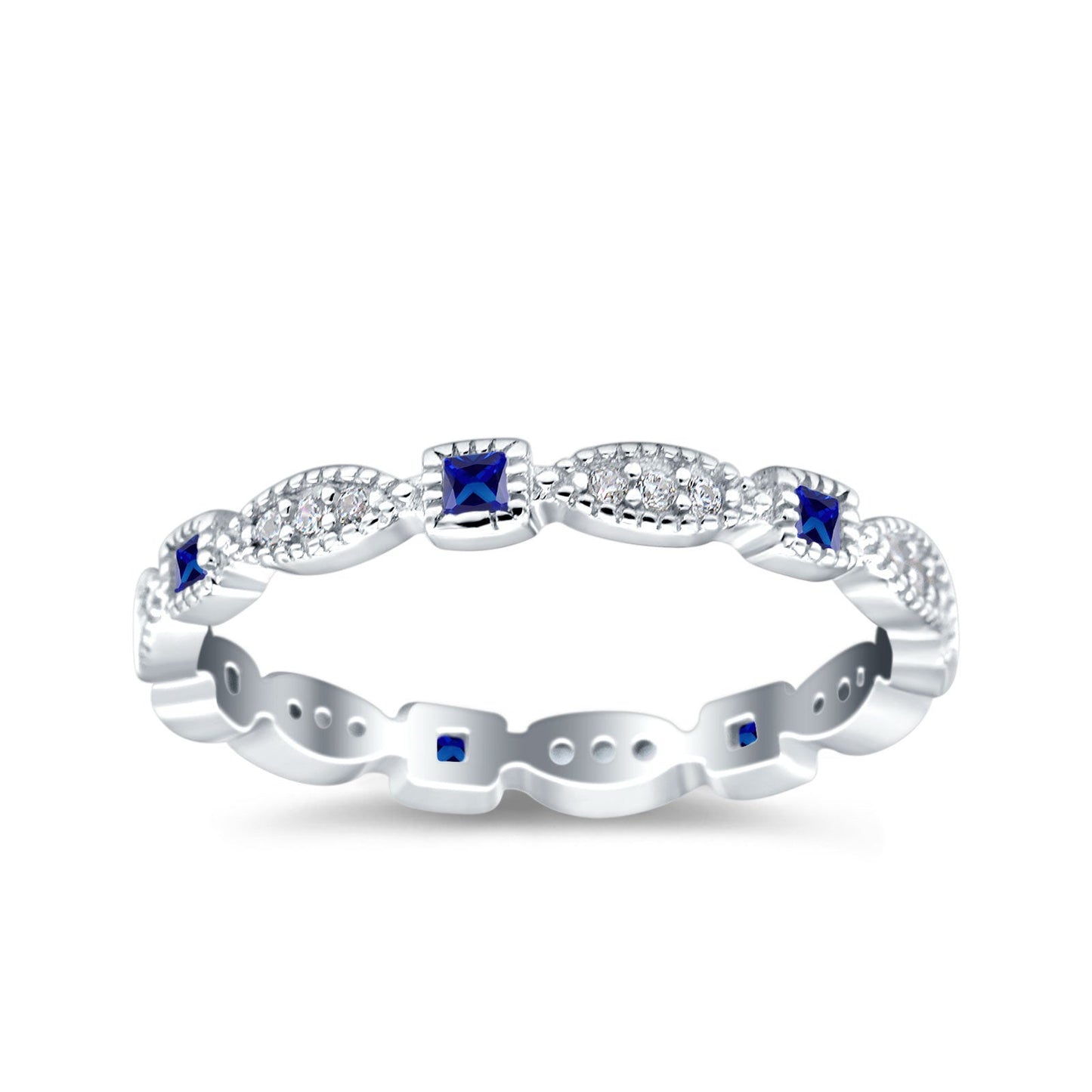 Full Eternity Stackable Ring Wedding Band Round Simulated Blue Sapphire CZ