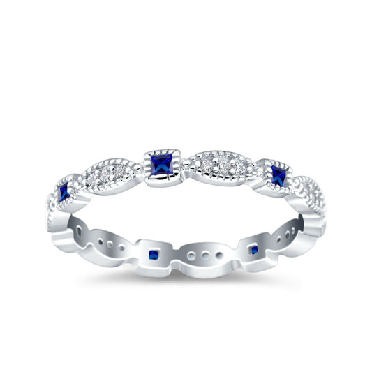 Full Eternity Stackable Ring Wedding Band Round Simulated Blue Sapphire CZ