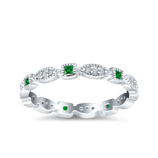 Full Eternity Stackable Ring Wedding Band Round Simulated Green Emerald CZ