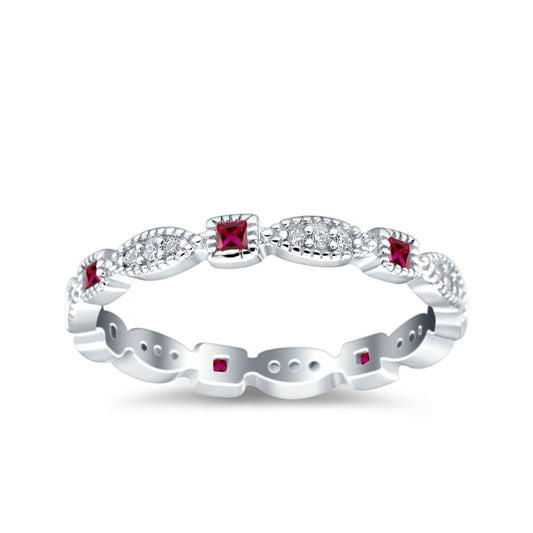 Full Eternity Stackable Ring Wedding Band Round Simulated Ruby CZ