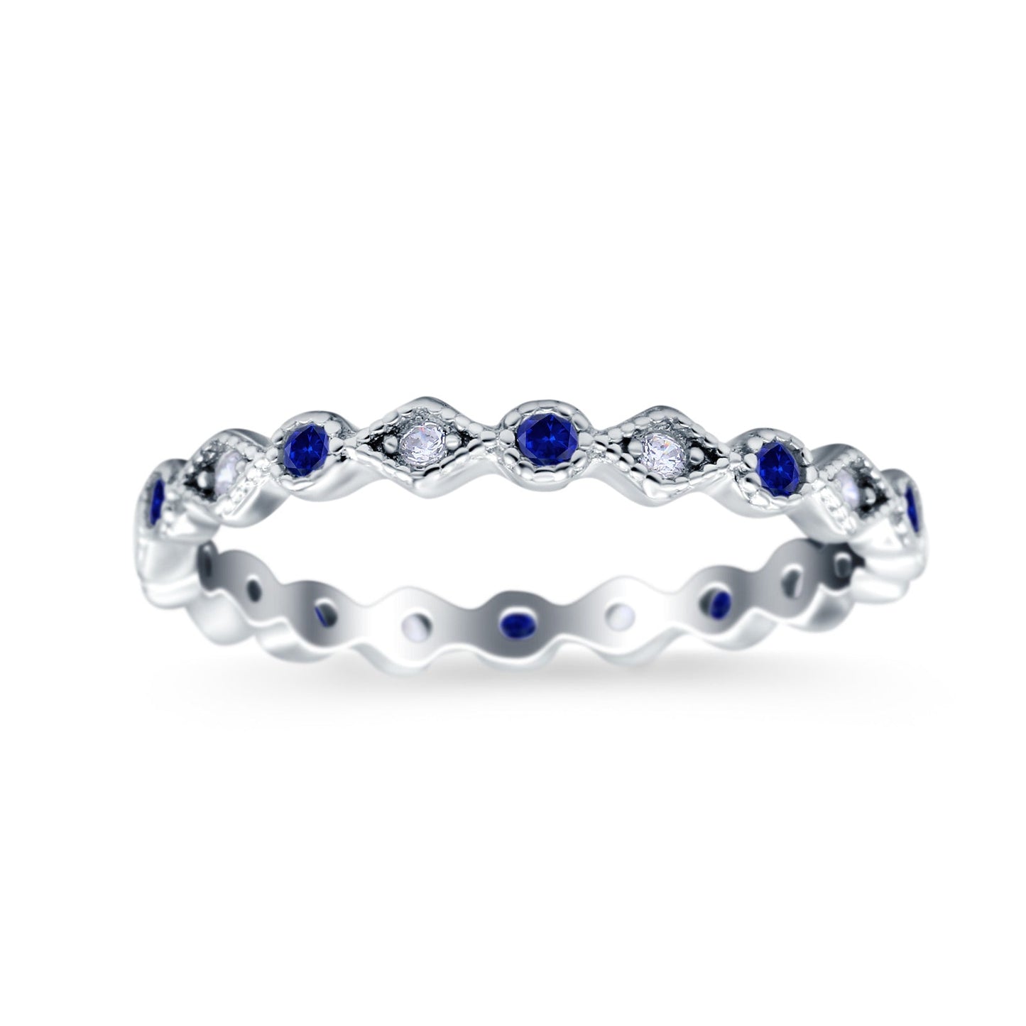 Full Eternity Stackable Ring Wedding Band Round Simulated Blue Sapphire CZ