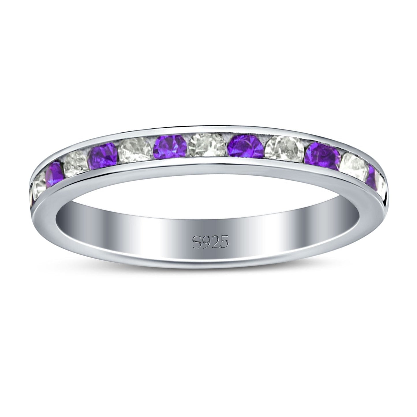 Full Eternity Stackable Band Wedding Ring Simulated Amethyst & CZ