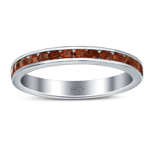 Full Eternity Stackable Round Simulated Red Garnet CZ Wedding Band