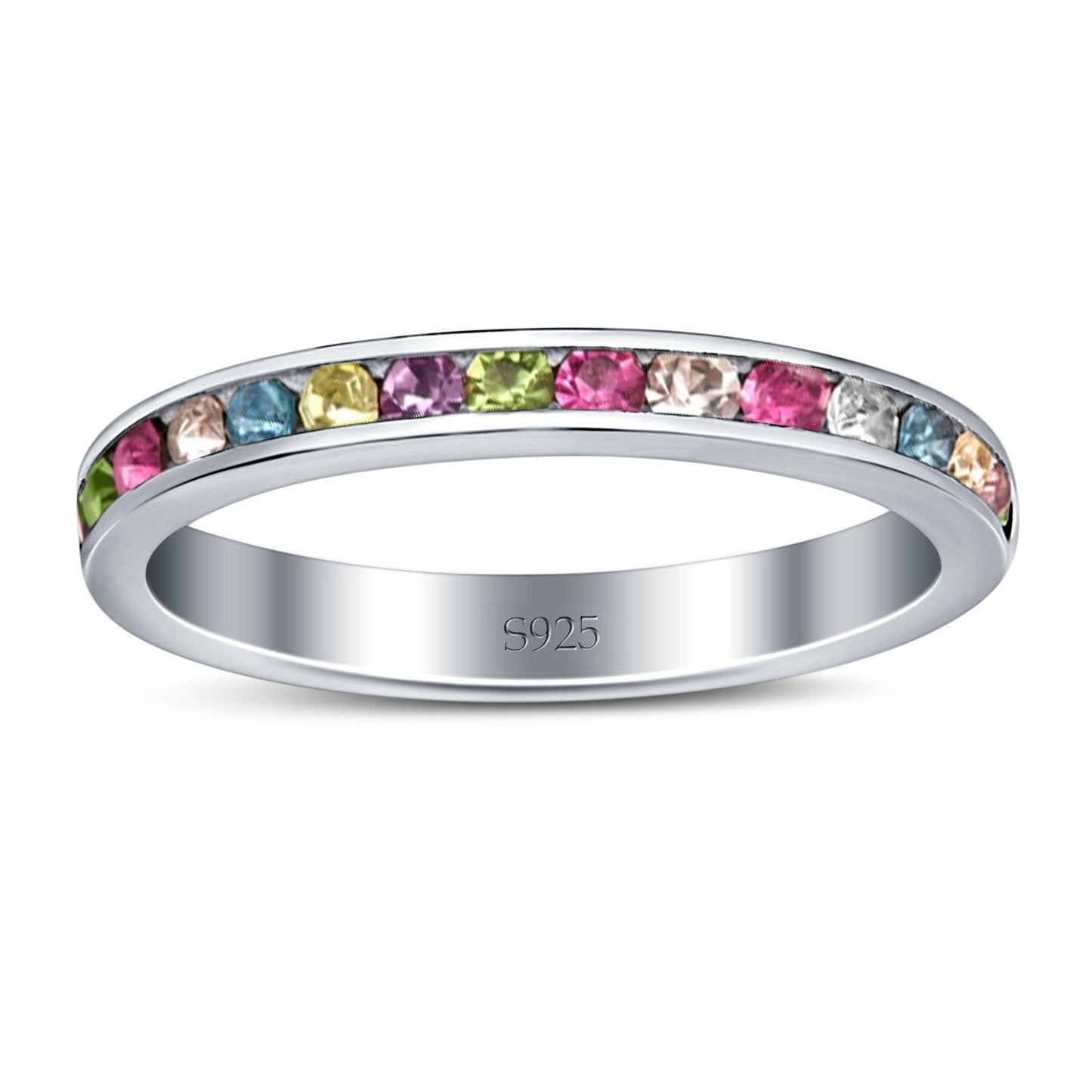 Full Eternity Multicolored CZ Stackable Band Wedding Ring