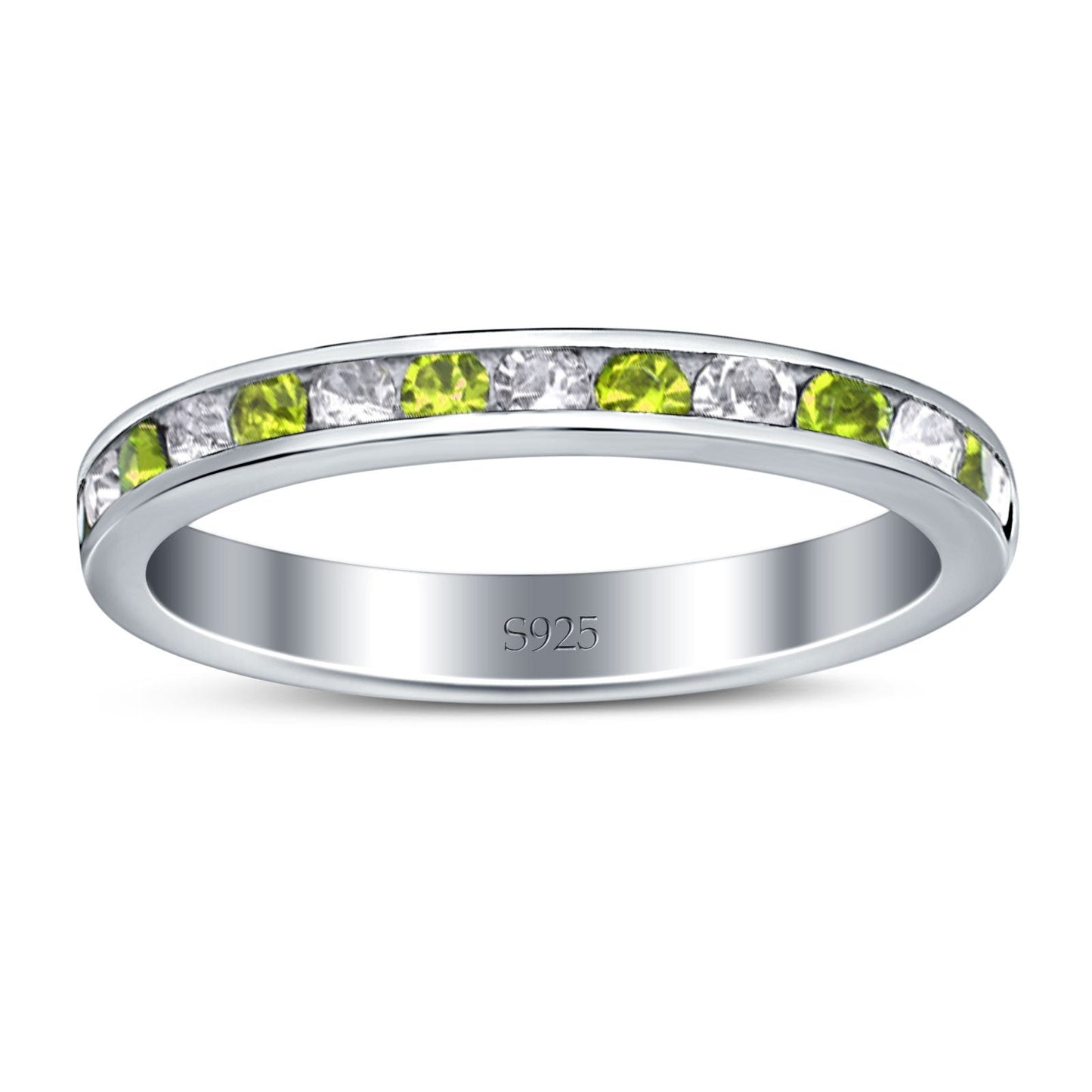 Full Eternity Stackable Band Wedding Ring Simulated Peridot & CZ