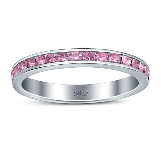 Full Eternity Stackable Band Simulated Pink CZ Wedding Ring