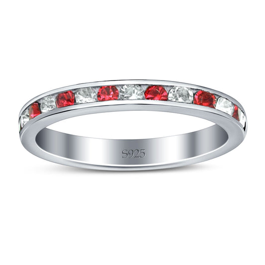 Full Eternity Stackable Band Wedding Ring Simulated Ruby & CZ