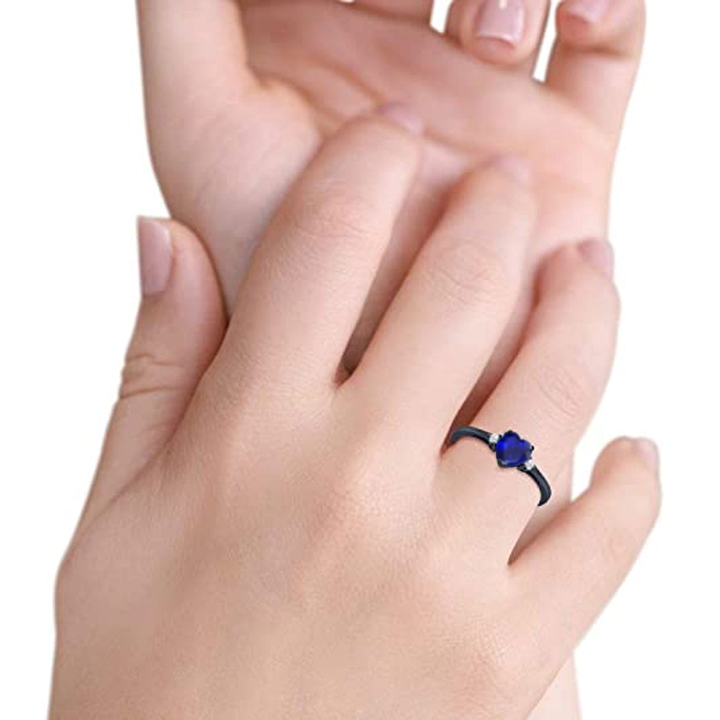 Heart Promise Black Tone, Simulated Blue Sapphire CZ Wedding Ring