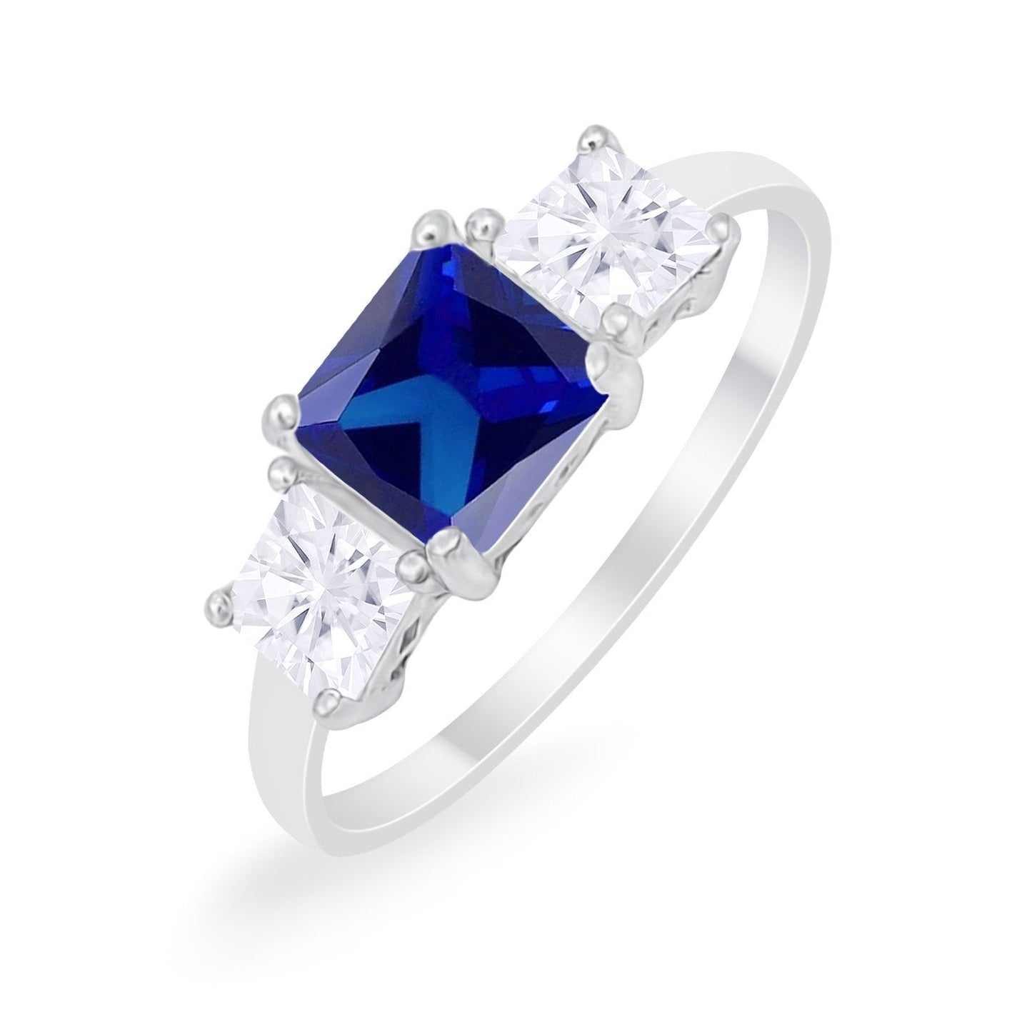 3 Stone Engagement Ring Princess Cut Simulated Sapphire CZ