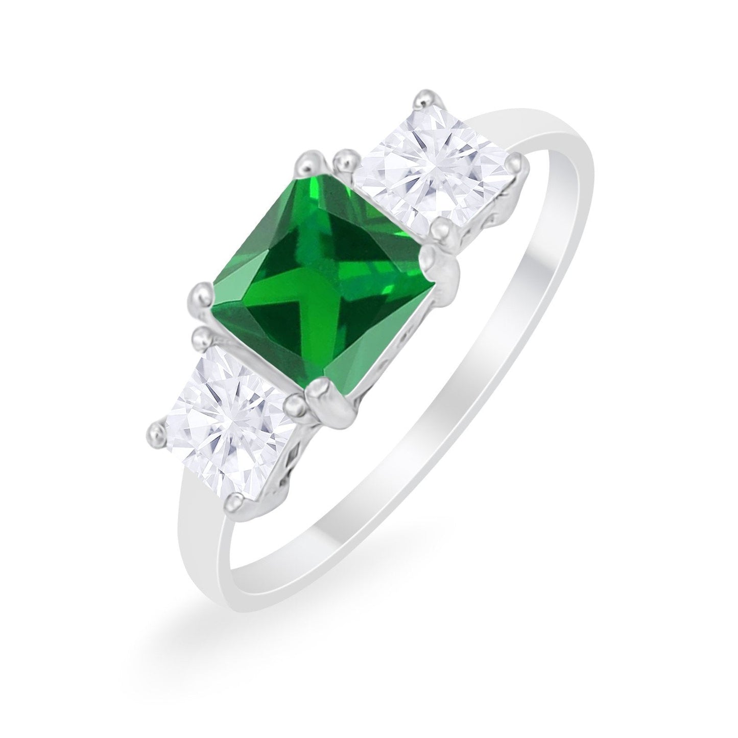 Princess Cut Engagement Ring Simulated Green Emerald CZ