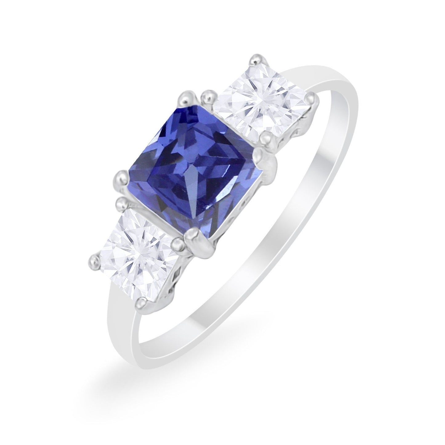 Princess Cut Engagement Ring Simulated Tanzanite CZ