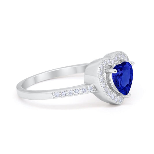 Halo Dazzling Heart Promise Ring Simulated Blue Sapphire CZ