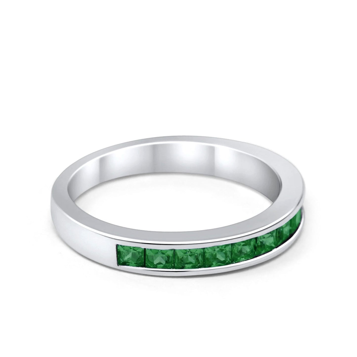 Half Eternity Band Wedding Ring Princess Cut Simulated Green Emerald CZ