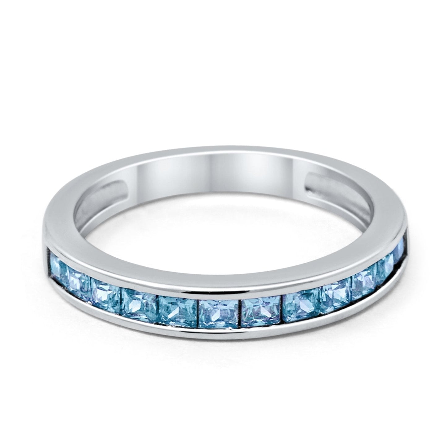 Half Eternity Band Wedding Ring Simulated Aquamarine CZ