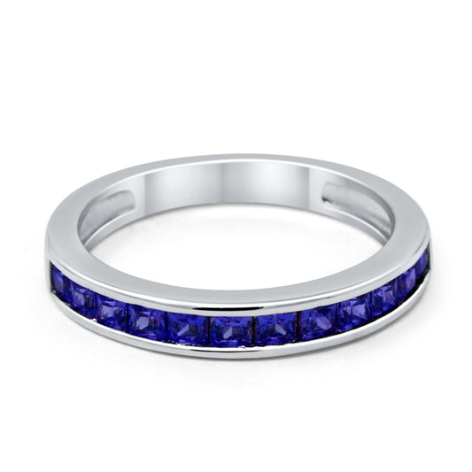 Half Eternity Band Wedding Ring Simulated Blue Sapphire CZ