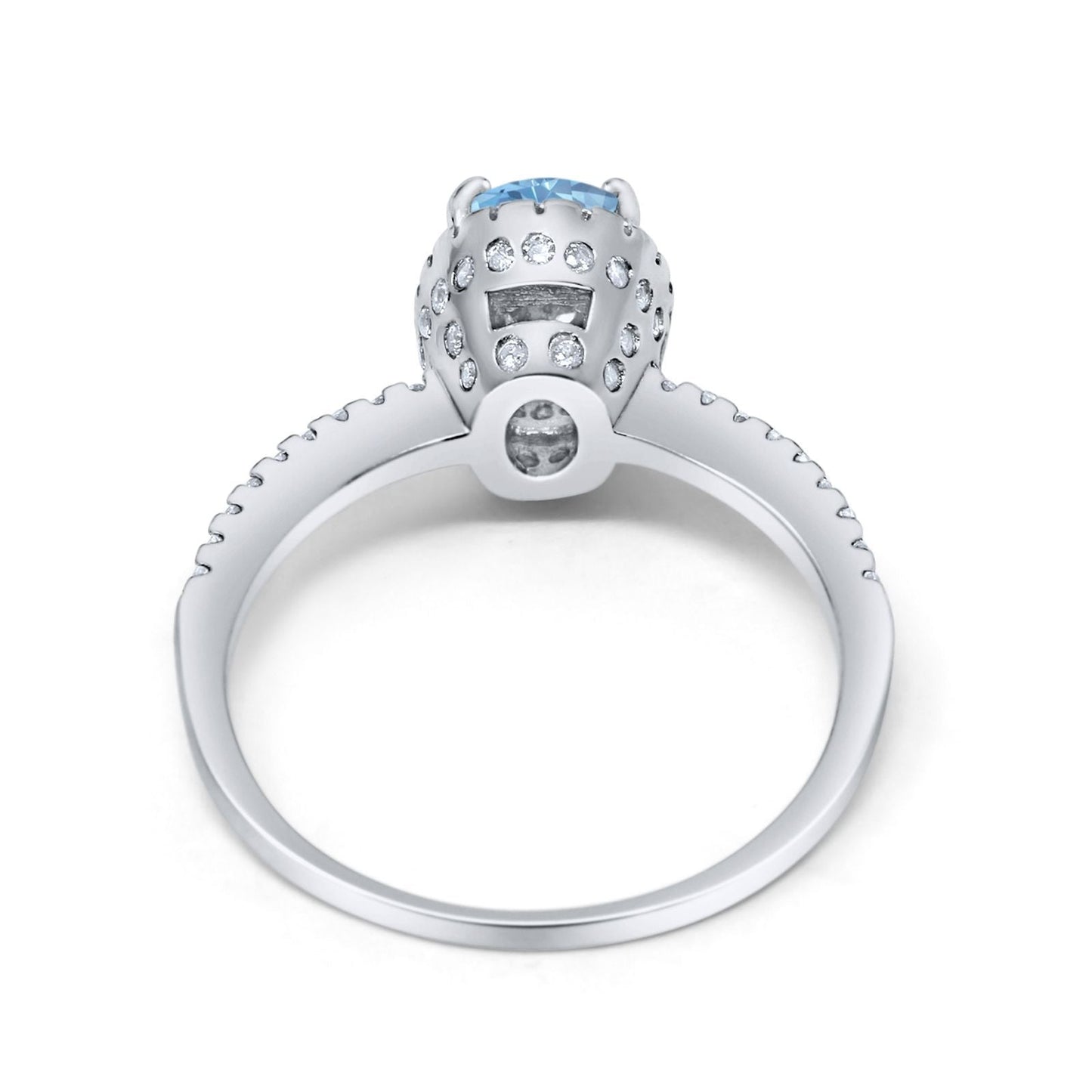 Halo Fashion Ring Oval Simulated Aquamarine CZ Accent