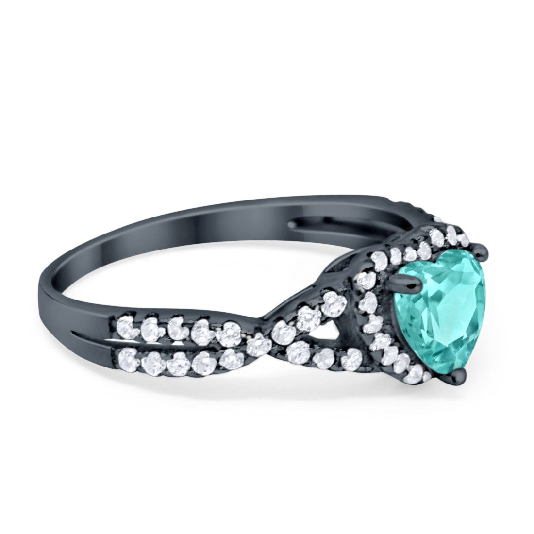 Heart Infinity Shank Black Tone, Simulated Paraiba Tourmaline CZ Promise Ring