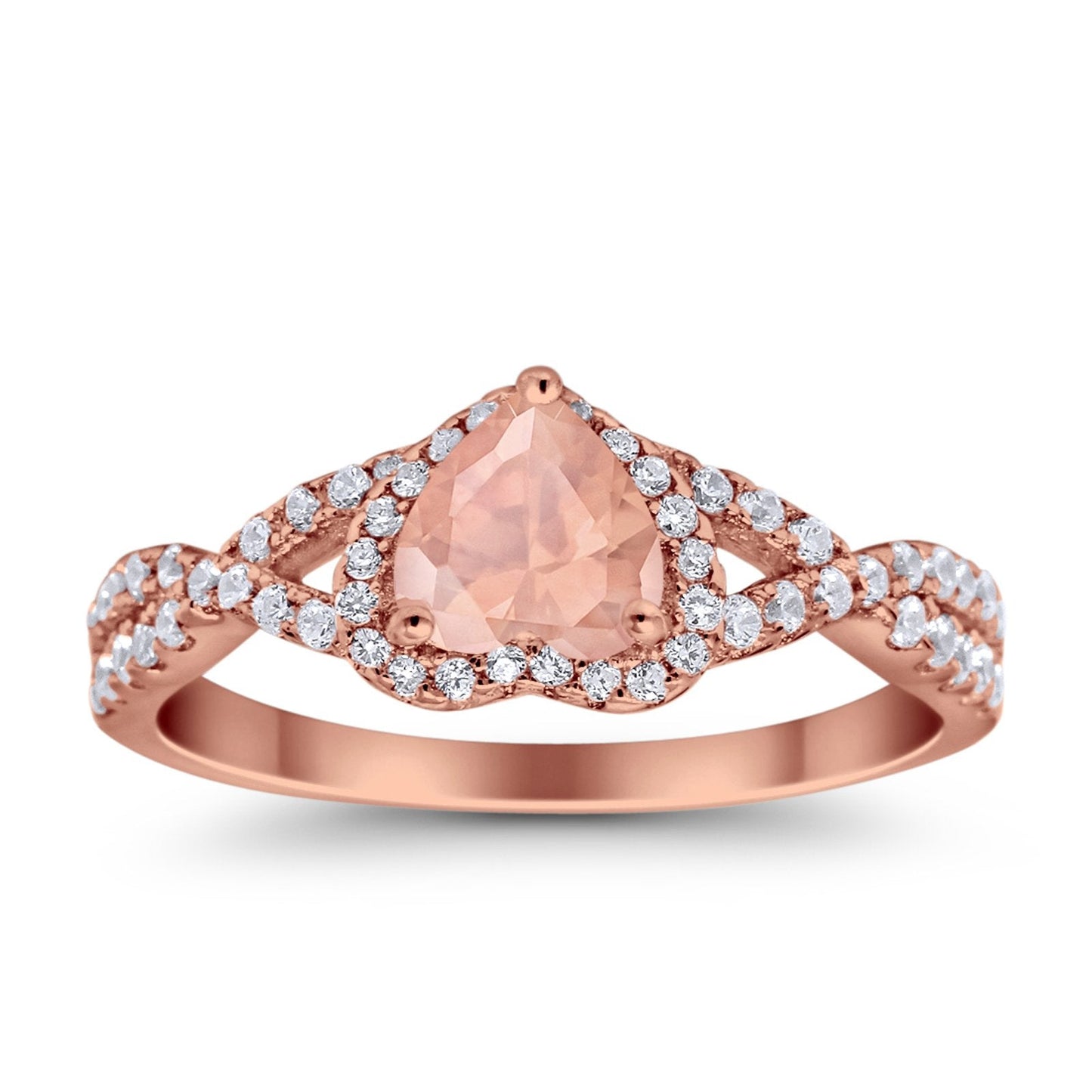 Heart Promise Ring Infinity Shank Rose Tone, Simulated Morganite CZ