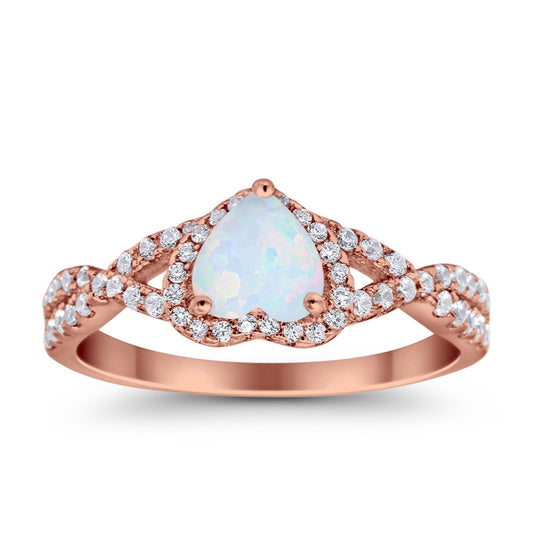 Heart Infinity Shank Rose Tone, Lab White Opal Promise Ring