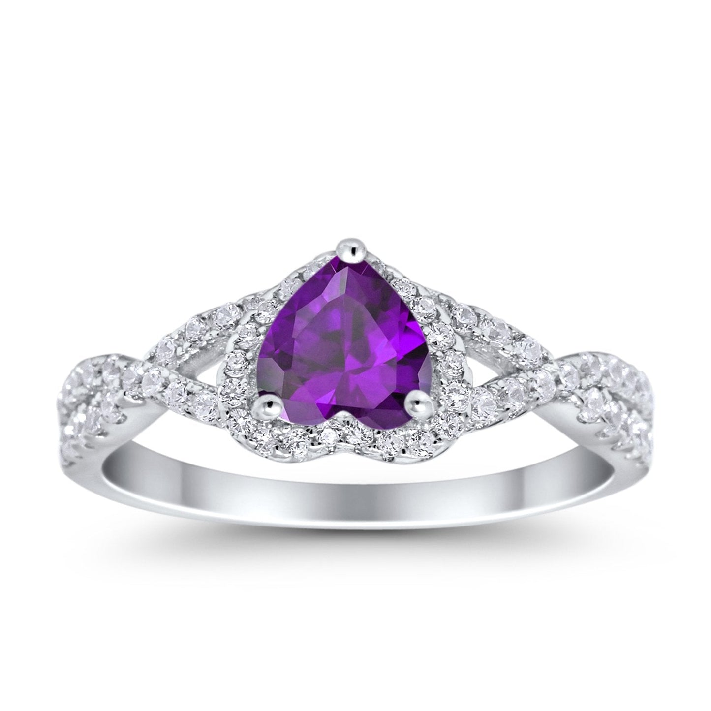 Heart Promise Ring Infinity Shank Simulated Amethyst CZ