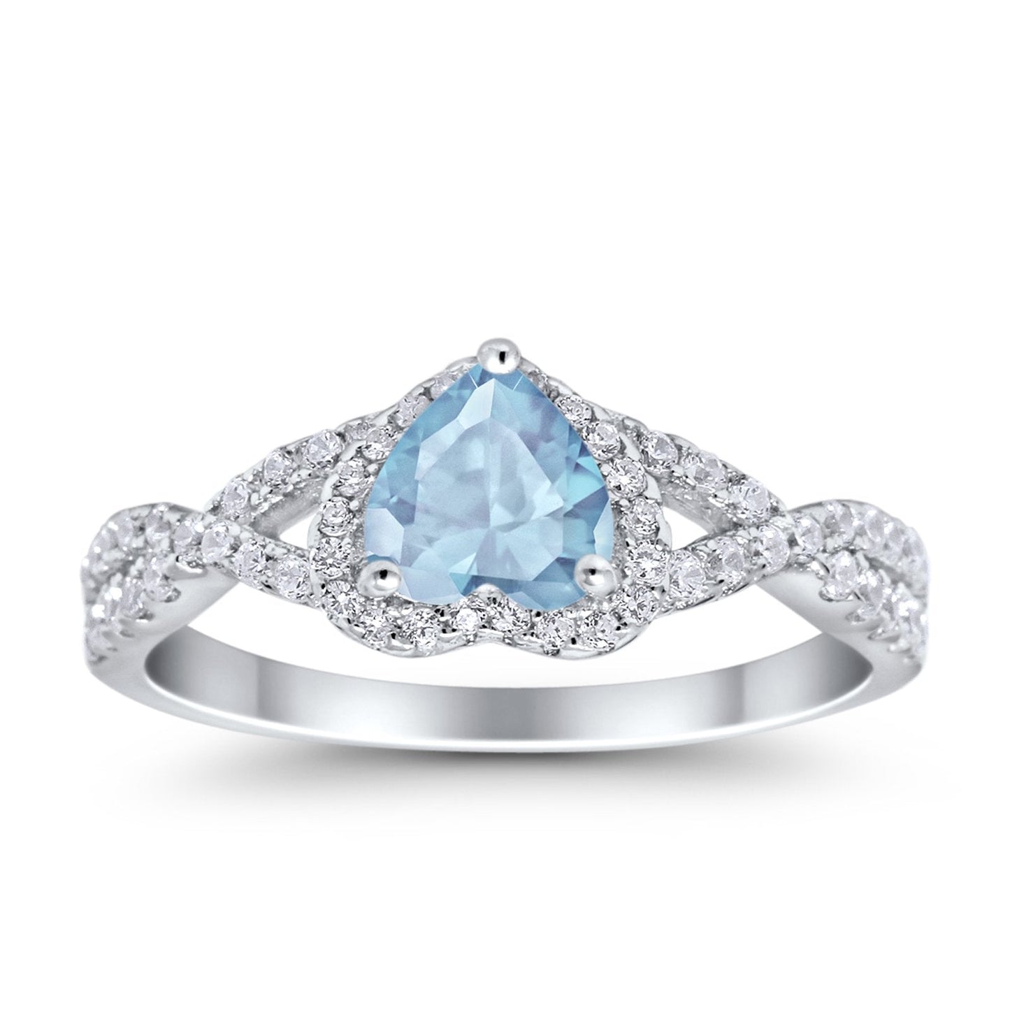 Heart Promise Ring Infinity Shank Simulated Aquamarine CZ