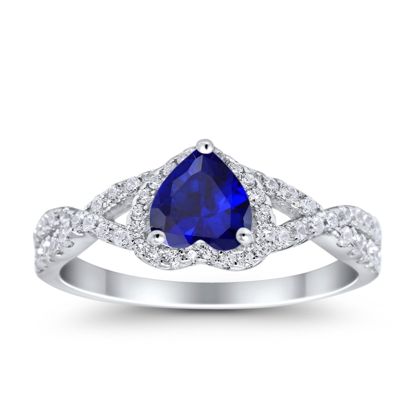 Heart Promise Ring Infinity Shank Simulated Blue Sapphire CZ