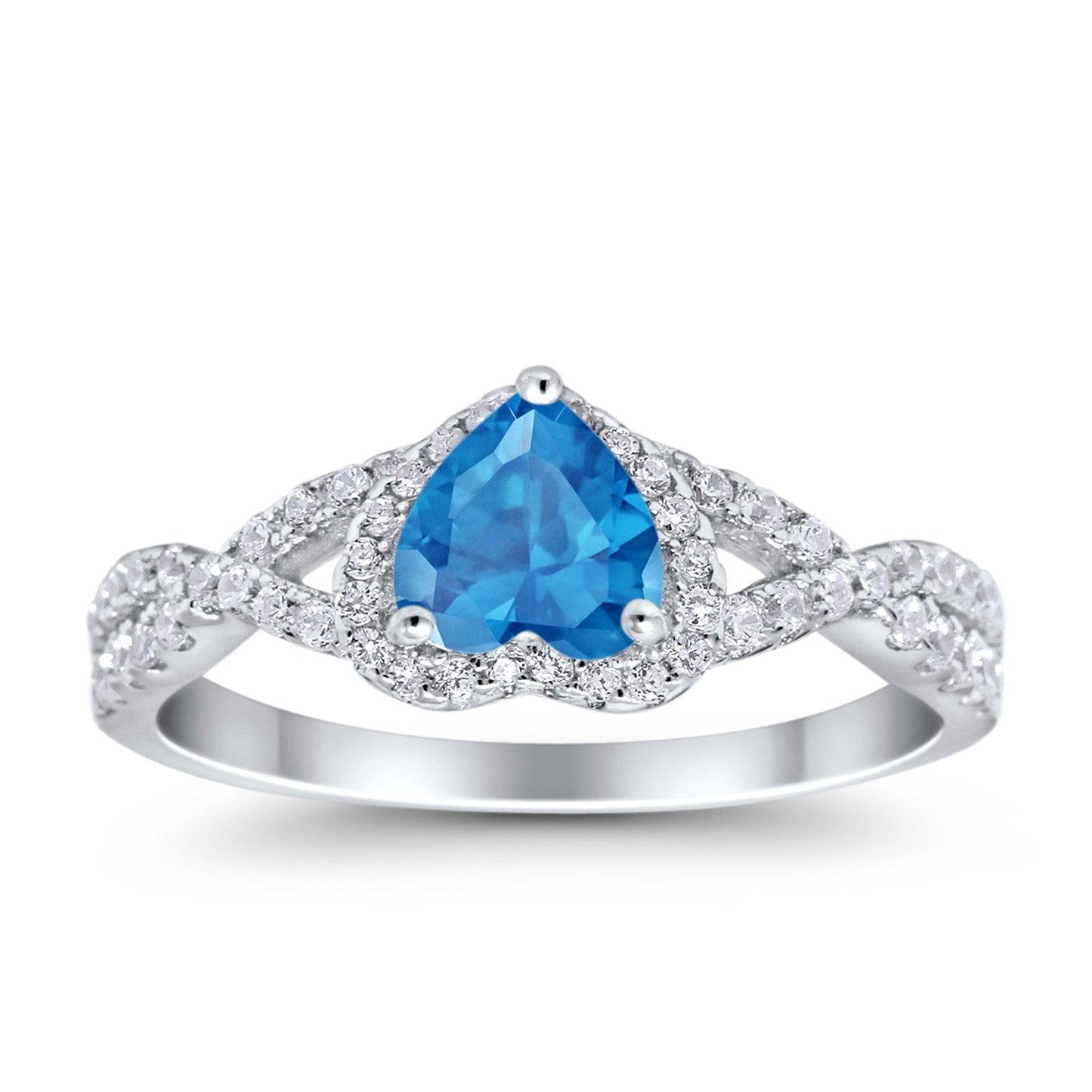 Heart Infinity Shank Simulated Blue Topaz CZ Promise Ring