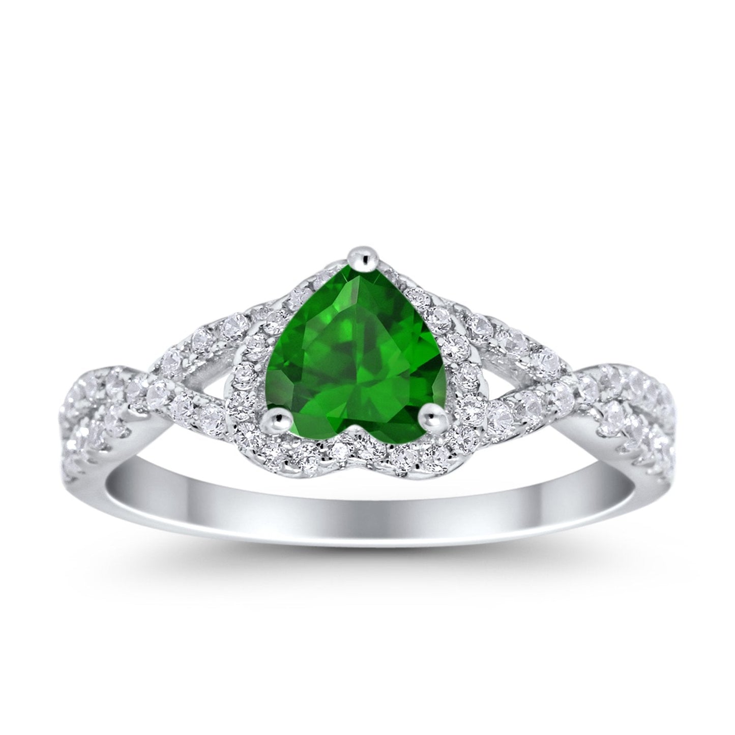 Heart Promise Ring Infinity Shank Simulated Green Emerald CZ