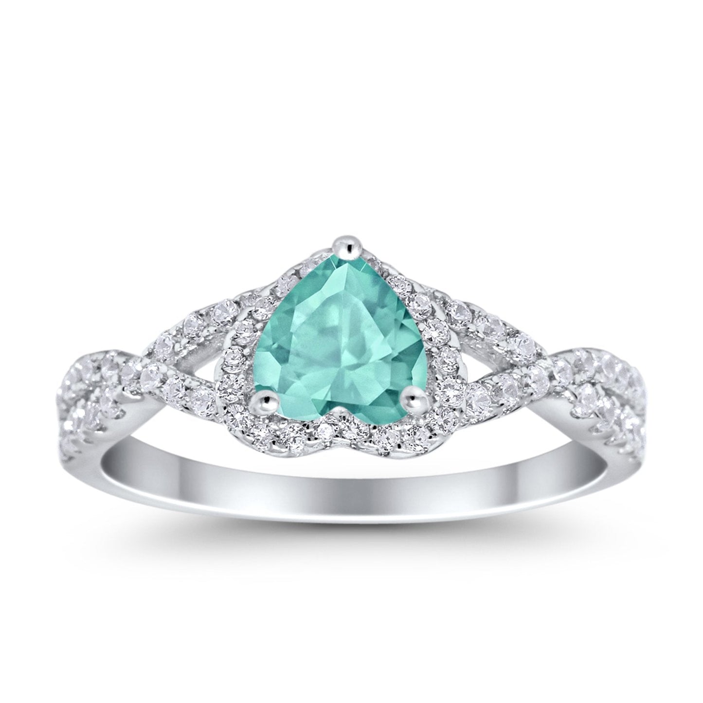 Heart Promise Ring Infinity Shank Simulated Paraiba Tourmaline CZ