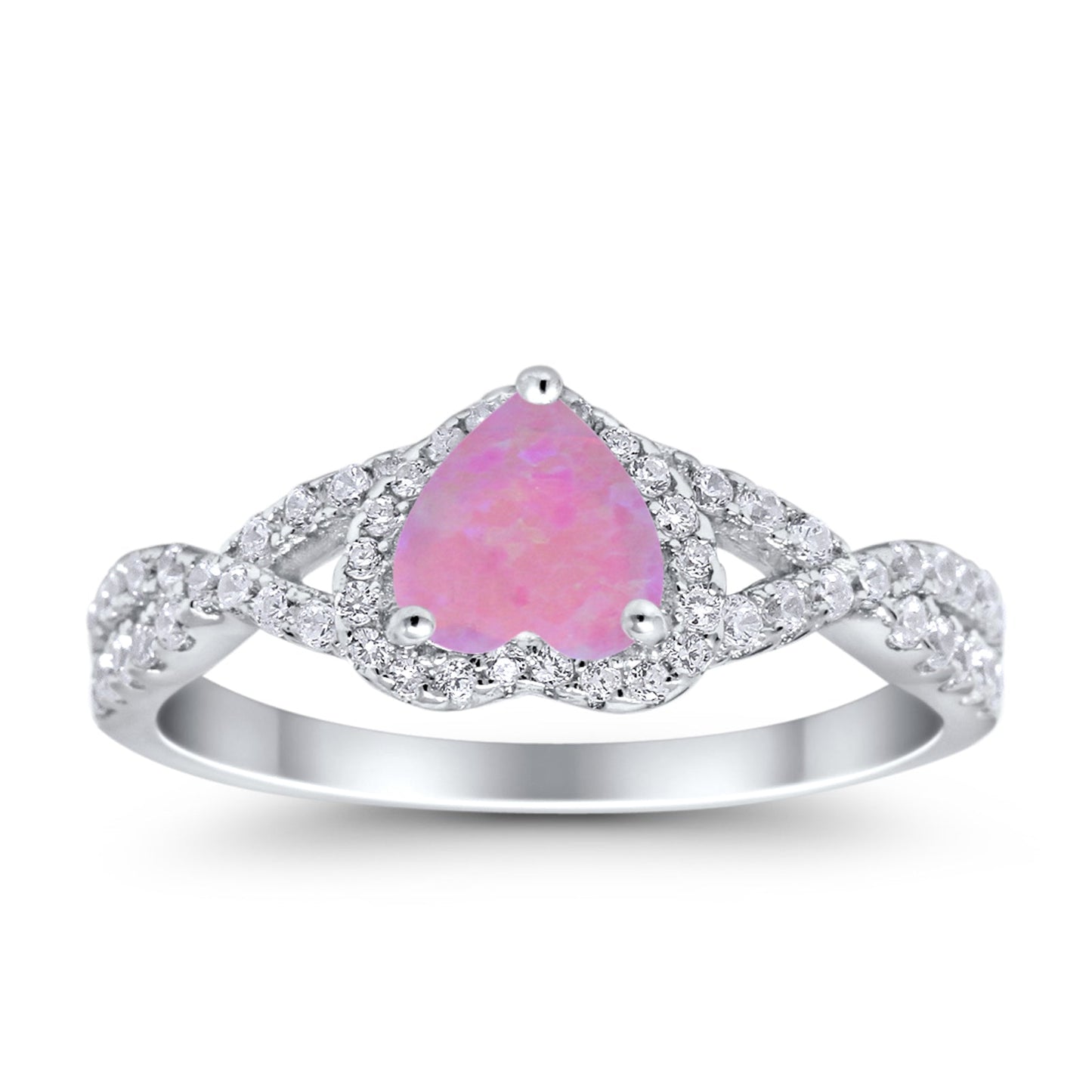 Heart Promise Ring Infinity Shank Lab Created Pink Opal