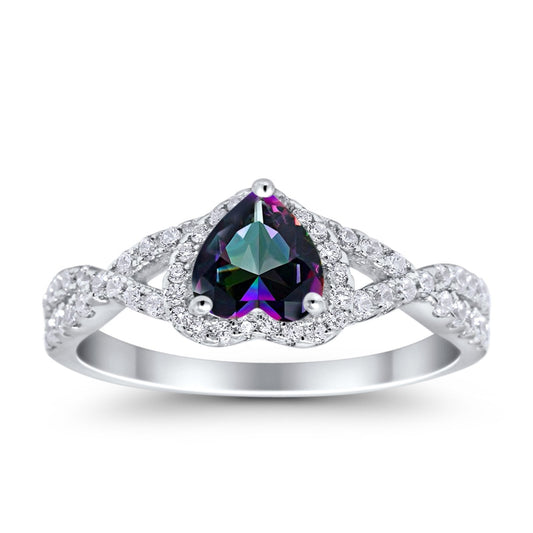 Heart Promise Ring Infinity Shank Simulated Rainbow CZ