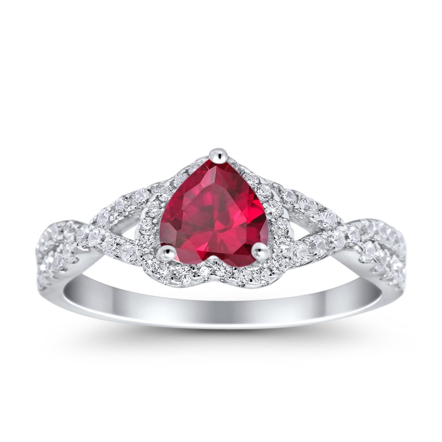 Heart Promise Ring Infinity Shank Simulated Ruby CZ