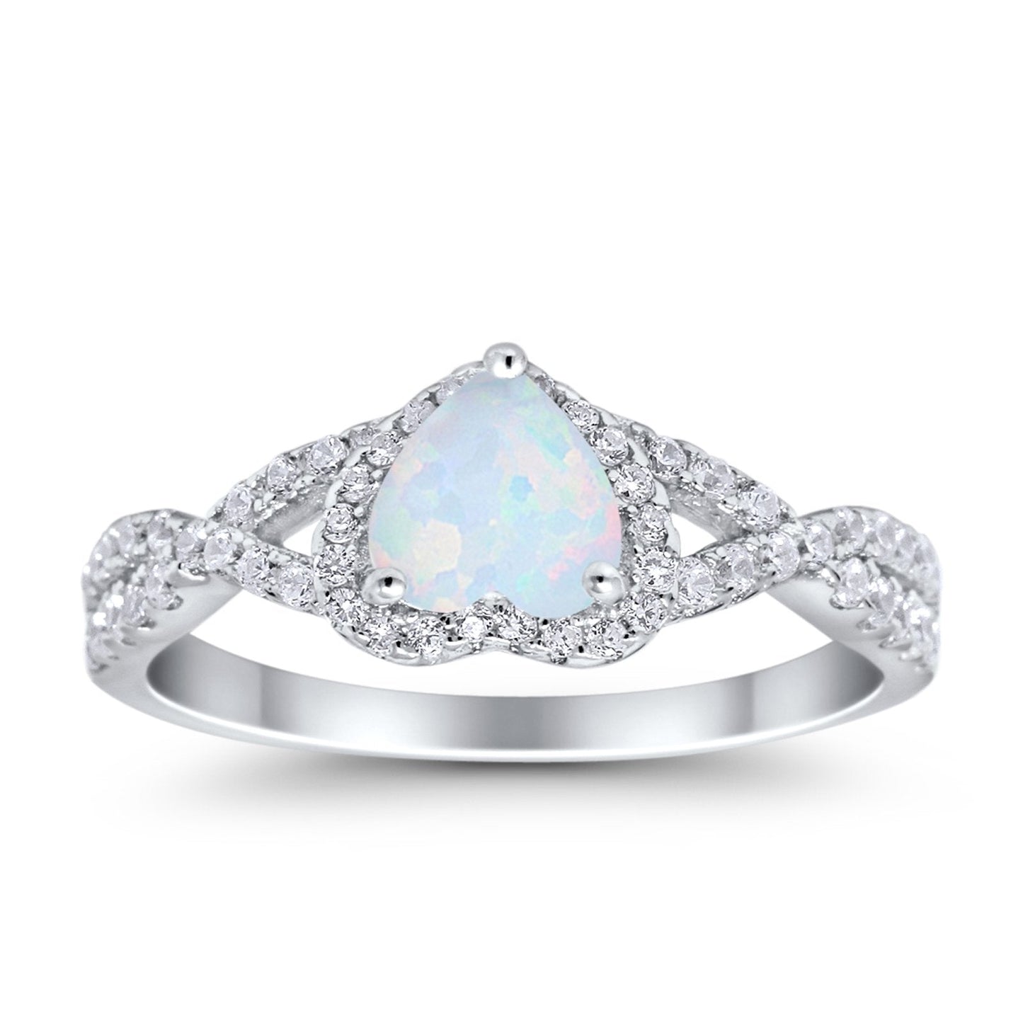 Heart Promise Ring Infinity Shank Lab White Opal