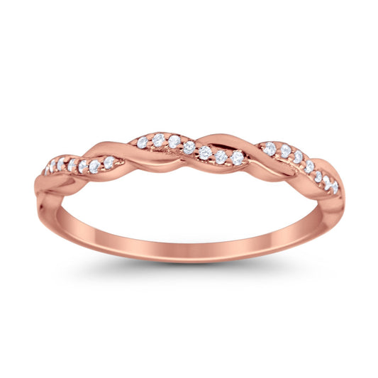 Half Eternity Infinity Twisted Band Rings Rose Tone, Simulated CZ