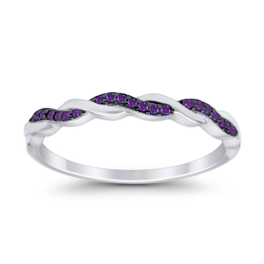 Half Eternity Infinity Twisted Band Rings Simulated Amethyst CZ