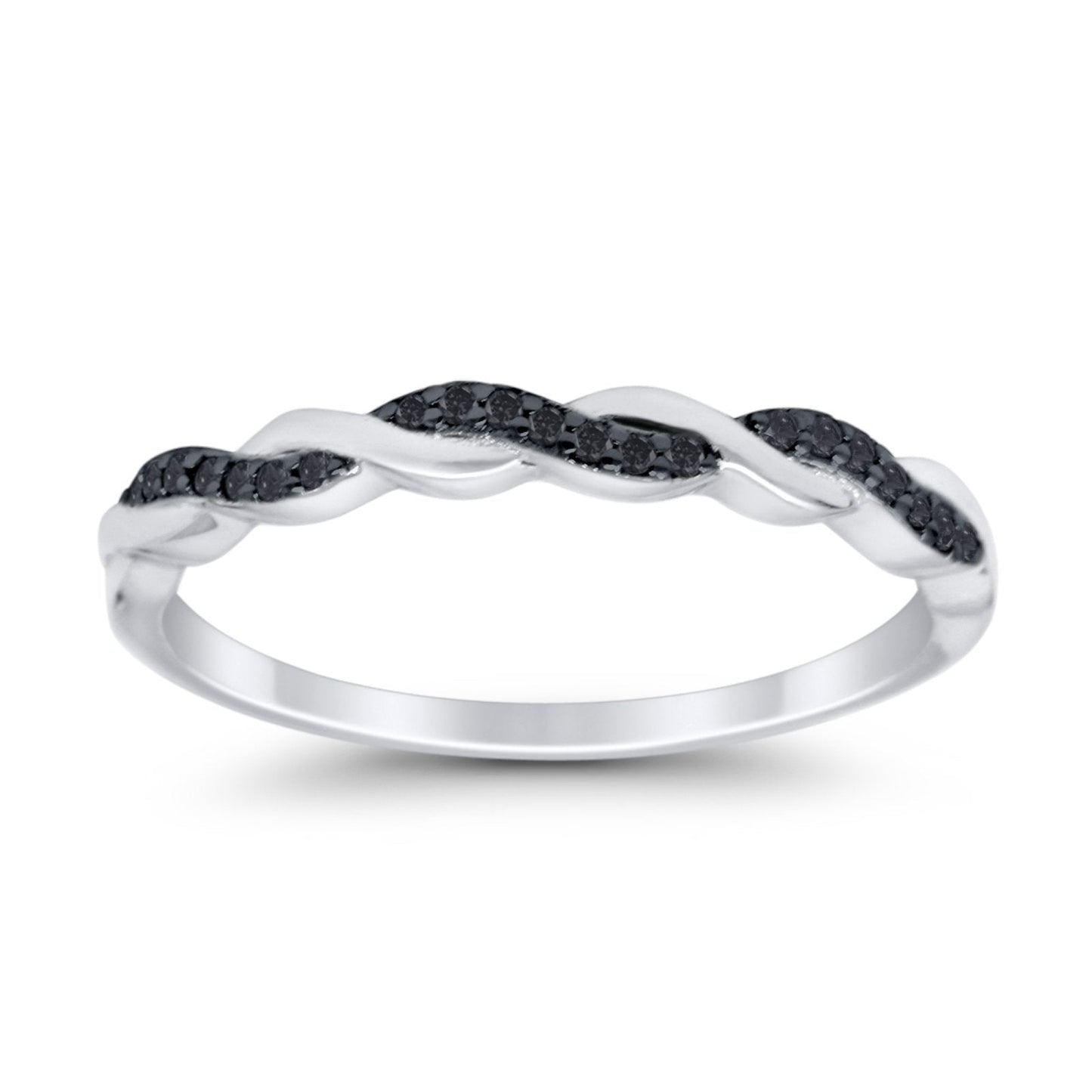 Half Eternity Infinity Twisted Band Rings Simulated Black CZ