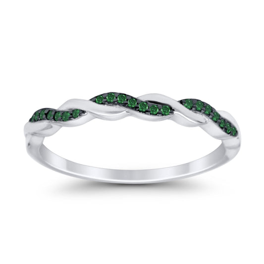 Half Eternity Infinity Twisted Band Rings Simulated Green Emerald CZ