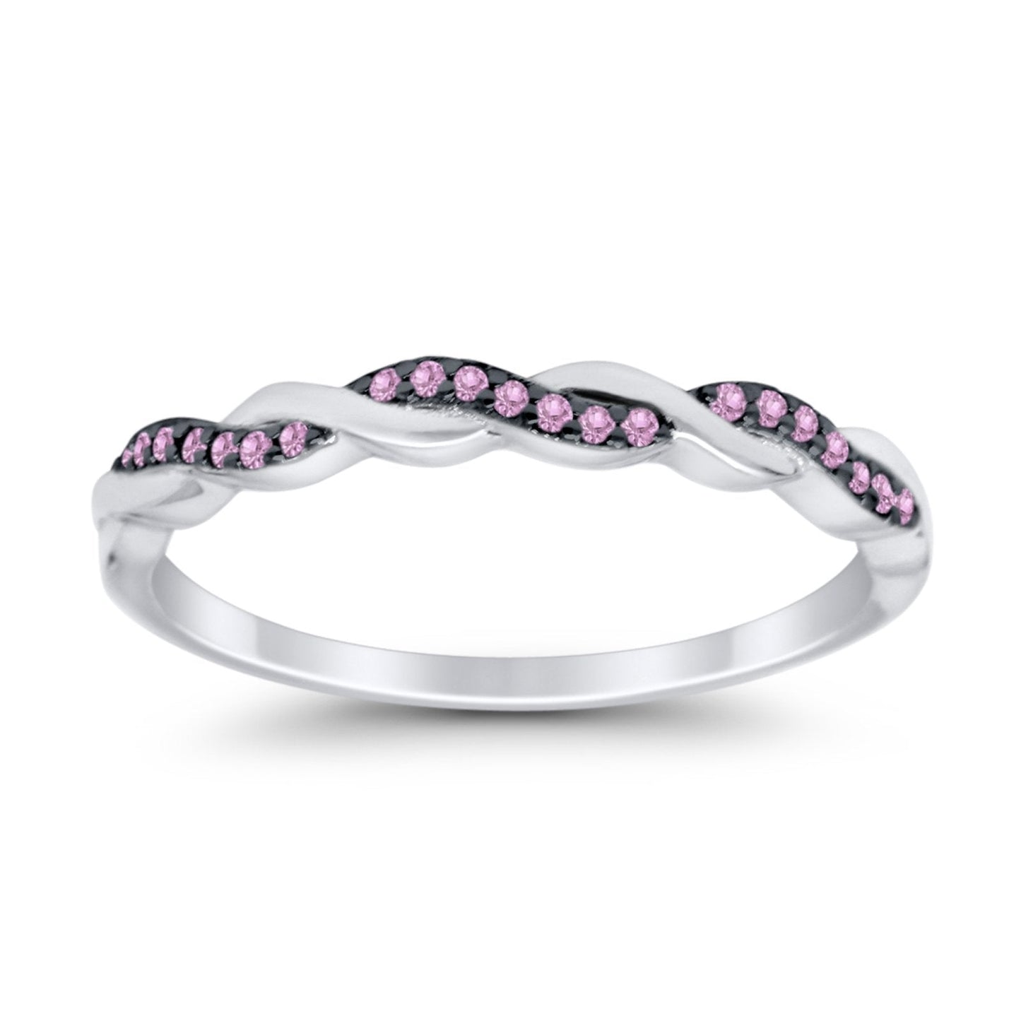 Half Eternity Infinity Twisted Band Rings Simulated Pink CZ