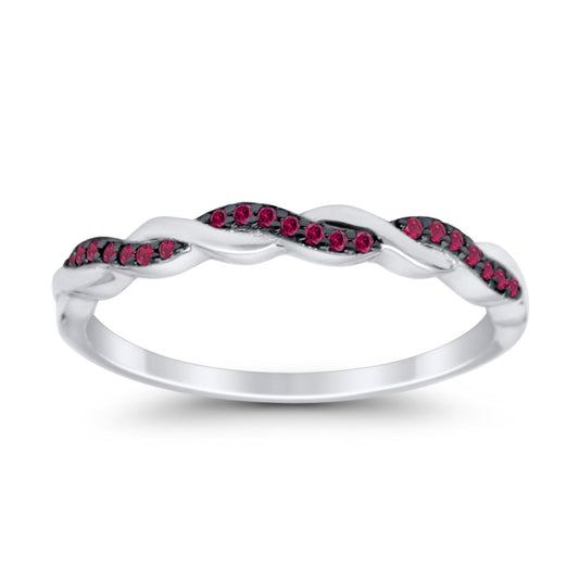 Half Eternity Infinity Twisted Band Rings Simulated Red Ruby CZ