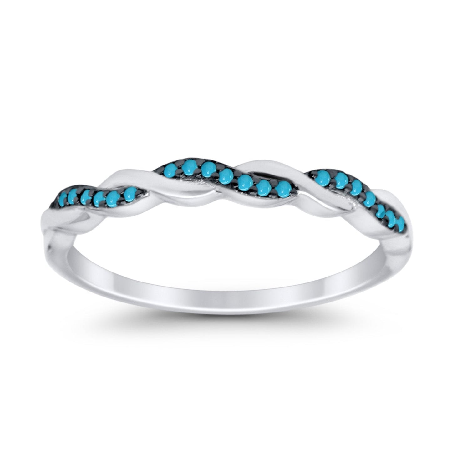 Half Eternity Infinity Twisted Band Rings Simulated Turquoise CZ