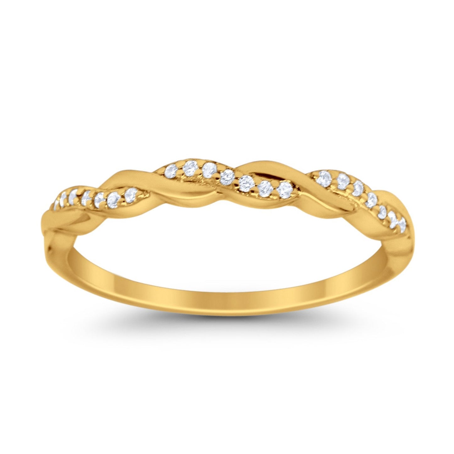 Half Eternity Infinity Twisted Band Rings Yellow Tone, Simulated CZ