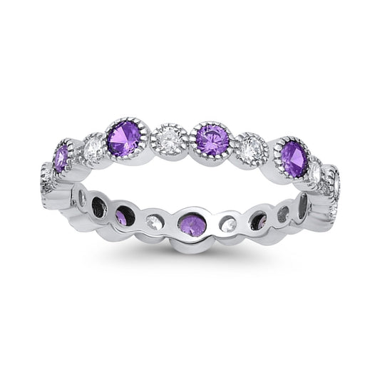 Full Eternity Simulated Amethyst CZ Wedding Ring