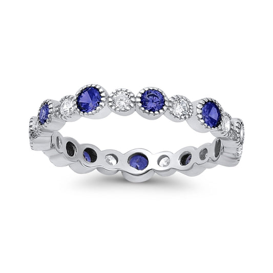 Full Eternity Wedding Ring Simulated Blue Sapphire CZ