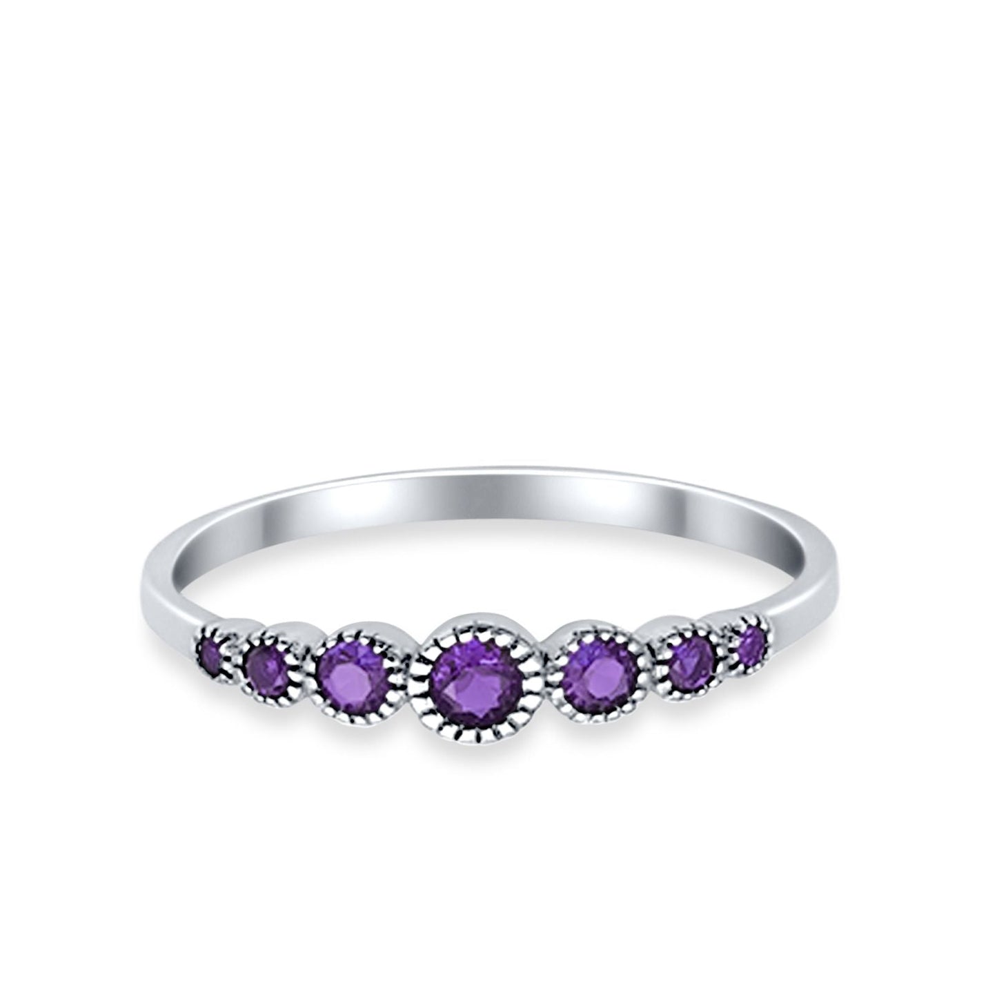 Half Eternity Petite Dainty Simulated Amethyst CZ Wedding Ring