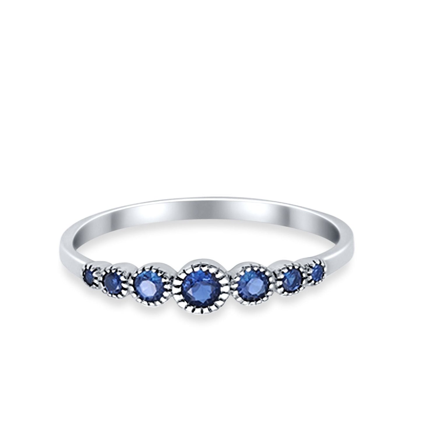 Half Eternity Petite Dainty Simulated Blue Sapphire CZ Wedding Band Ring