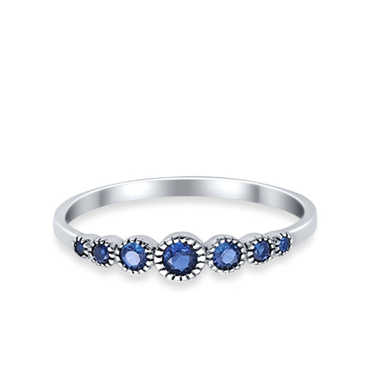 Half Eternity Petite Dainty Simulated Blue Sapphire CZ Wedding Band Ring