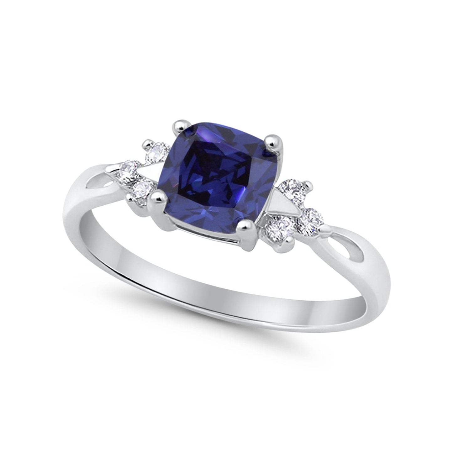 Cushion Wedding Ring Simulated Blue Sapphire CZ