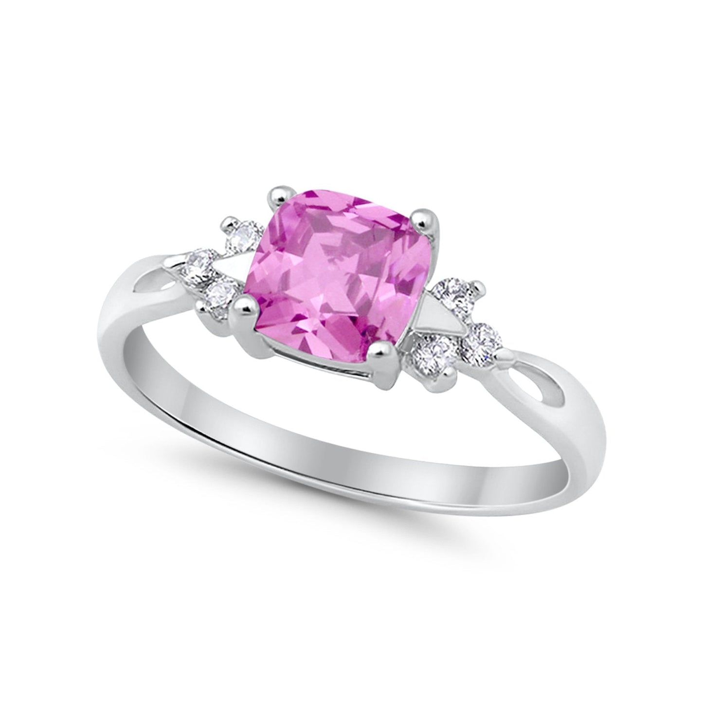 Cushion Wedding Ring Simulated Pink CZ