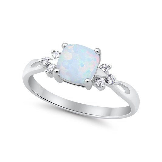 Cushion Wedding Ring Lab Created White Opal