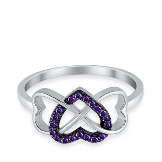 Infinity Heart Promise Eternity Ring Simulated Amethyst CZ